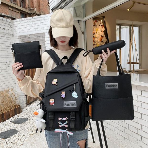 

pcs sets schoolbag canvas school bags for teenager girls kawaii women backpack travel shoulder bag