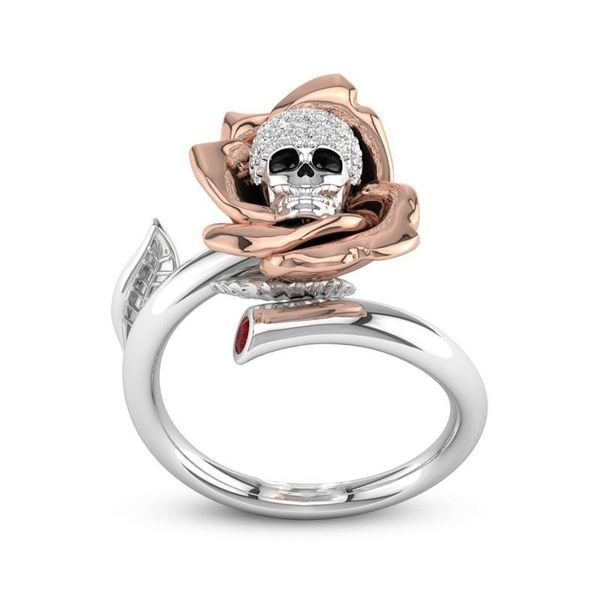 

cluster rings classic fashion skull punk flower skeleton open adjustable ring jewelry, Golden;silver