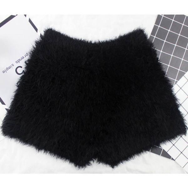 

women's shorts autumn and winter thick mohair fur female high waist stretch knitted warm short trousers e137, White;black