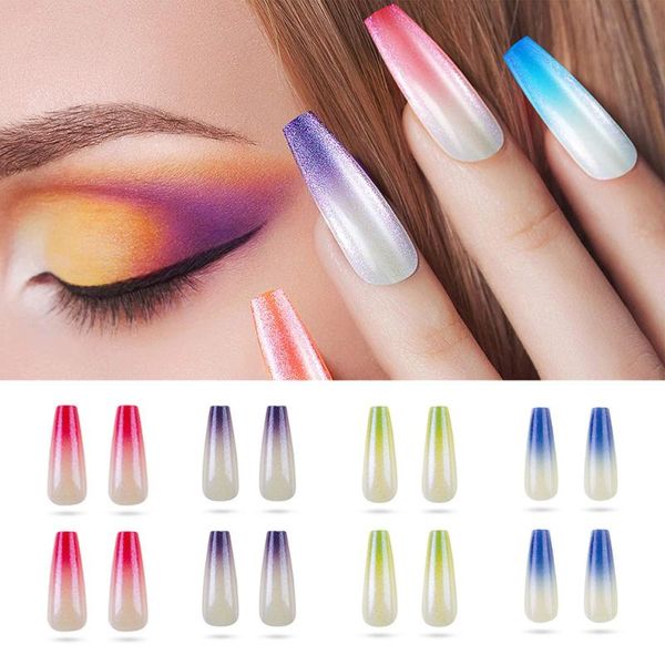 

false nails 24pcs long gradient fake flase coffin wearing plastic press on nail tips extension art manicure tool, Red;gold