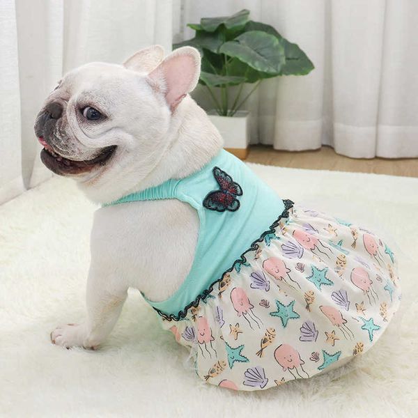 Sommerschlinge für kleine mittelschütterung Hundekleid Drucken Französische Bulldogge Kleidung Mops Kostüm Haustiere Outfit