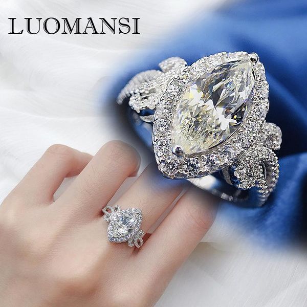 

luomansi crown rings jewelry 6*13mm olive-shaped high carbon diamond ring super flash woman party rng cluster, Golden;silver