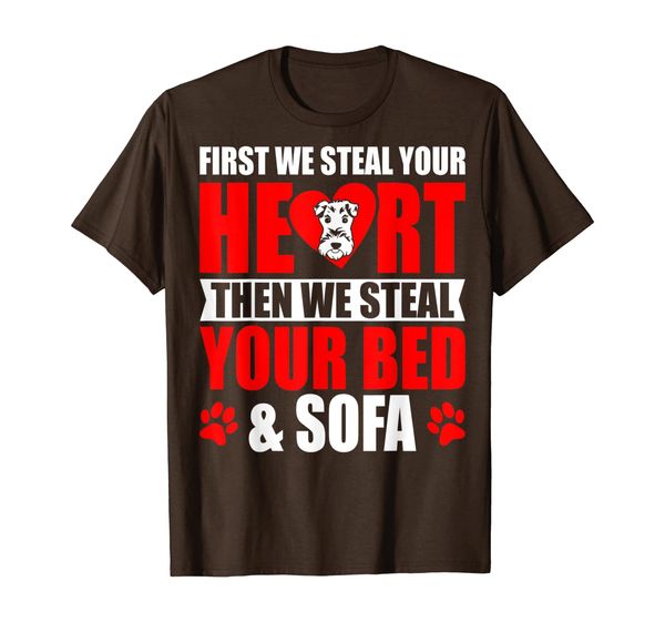 

airedale terrier steal your heart then bed and sofa tshirt, White;black