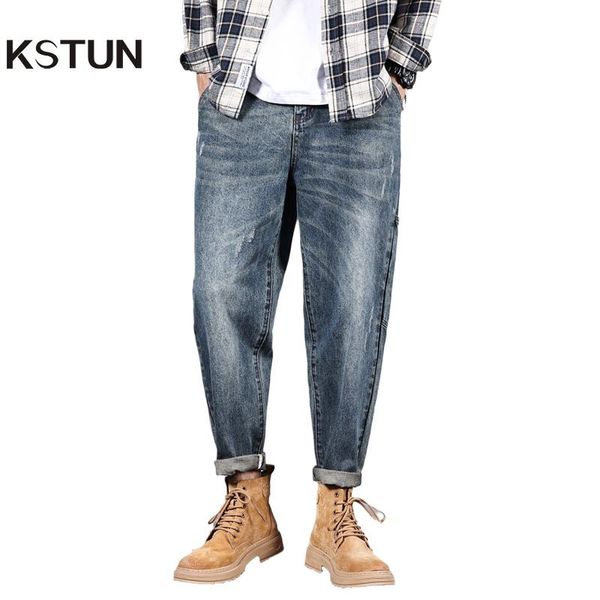 

men's jeans kstun wide leg pants men baggy loose fit harem large blue fashion back pockets 2021 summer for kpop