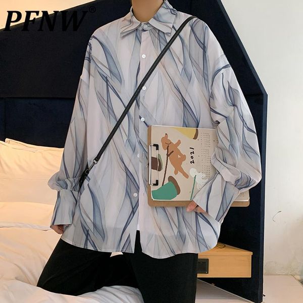 

men's casual shirts pfnw 2021 antumn tie dye social ins trends ink pattern long sleeve printed male shirt thin elegant coat 12x0588, White;black