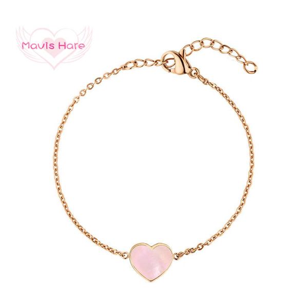 

charm bracelets mavis hare stainless steel pink nature seashell heart chain bracelet with lovely cute small charms as mother's day gift, Golden;silver