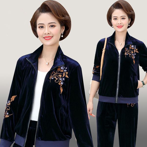 

women's tracksuits large size 5xl veet tracksuit women two piece set long sleeve jacket coat and pants velour sets outfits matchin, Gray