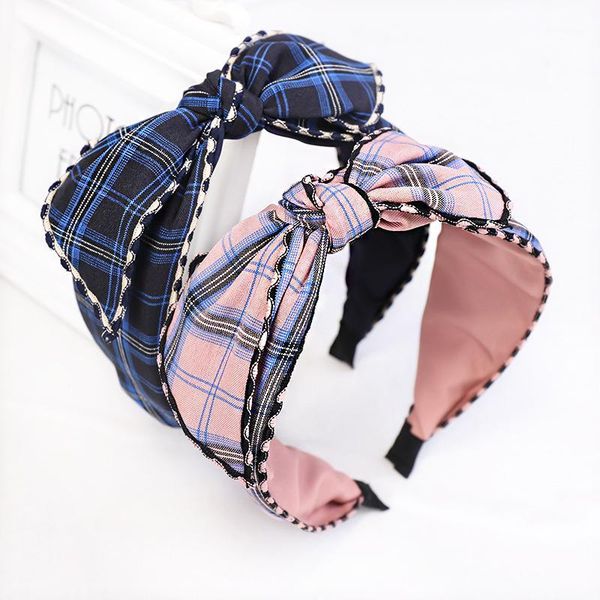 

1pcs retro plaid bowknot hair hoop 4 colors optional wide-edged cloth headband for fashion women girls styling tools1