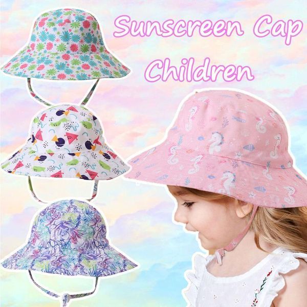 

toddler kids baby boys girls colorful sunscreen cap hat bucket fashion print sun1, Yellow