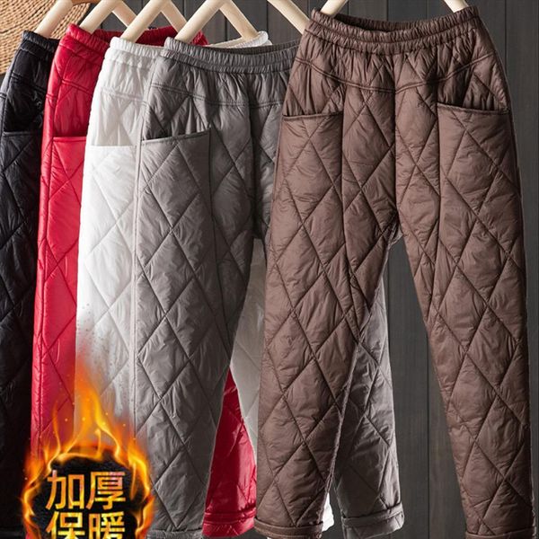 

winter thick solid warm womens pants harem casual mom plaid trousers female plus size elastic high waist sweatpants, Black;white
