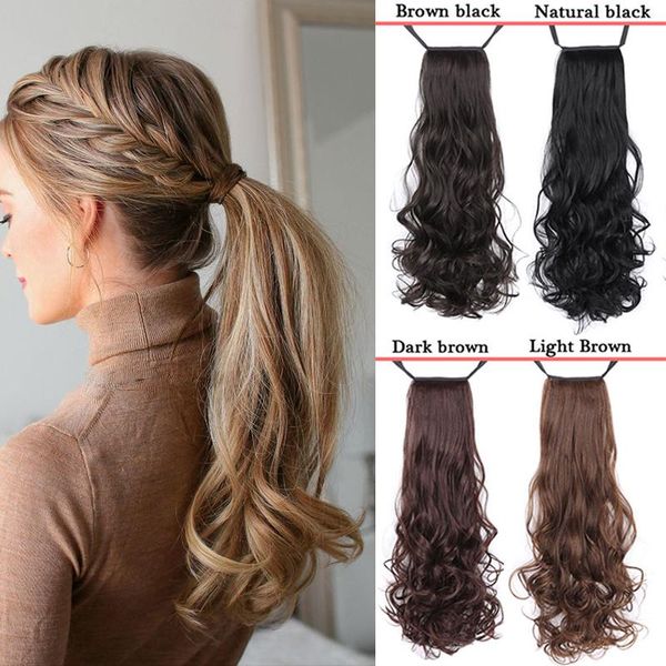 

synthetic wigs ailiade long curly hair ponytail clipped in the tail wig piece with clip bandage, Black