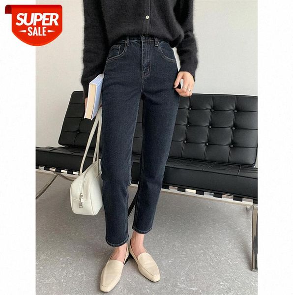 

tg dark gray washed jeans women korean style high-waist straight-leg cropped trousers 12690 #qz0b, Black;gray