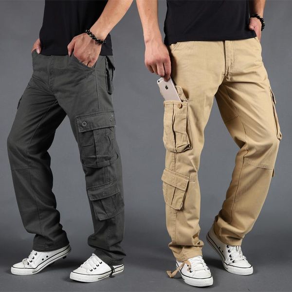 

men's pants autumn men casual joggers 2021 male trousers mens plus size cotton multi-pocket cargo sweatpants streetwear, Black