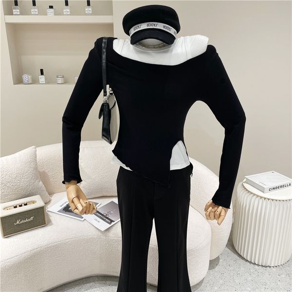 

jacket female design niche spring summer 2021 fashion side divided skinny shirt sleeve upper body vest two pieces together, Black;brown