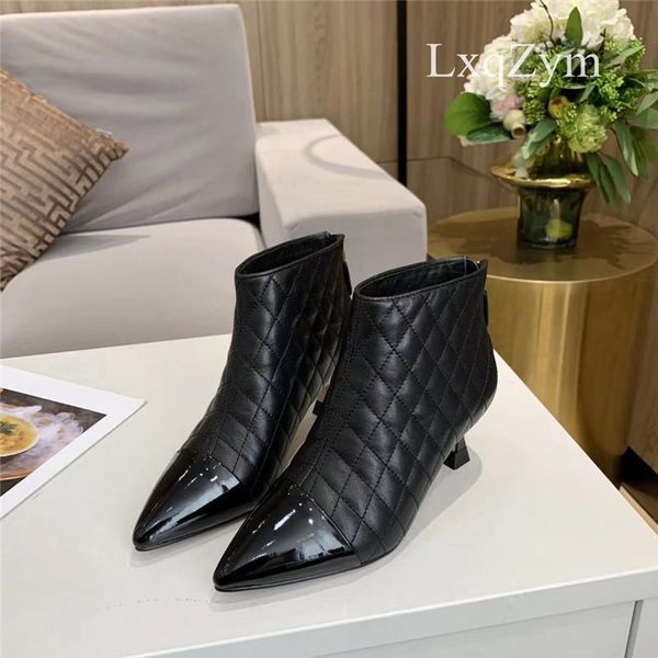 

boots 2021 autumn winter all-match slimming woven pointed high-heeled stiletto soft leather double-layer latex pad 6cm high, Black