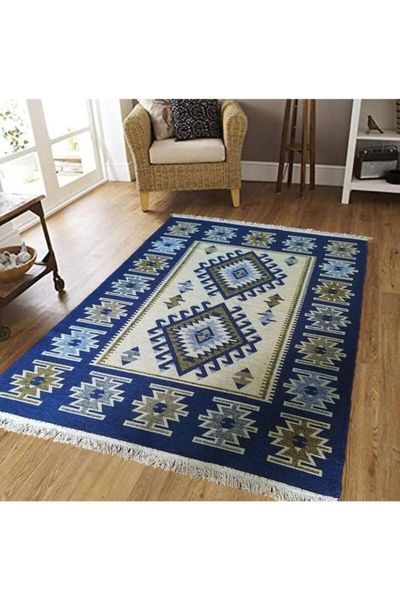 

carpets traditionally woven turkish rug 100cmx200cm double sided antique style blue turk carpet. patterned quality indoor wool carpet