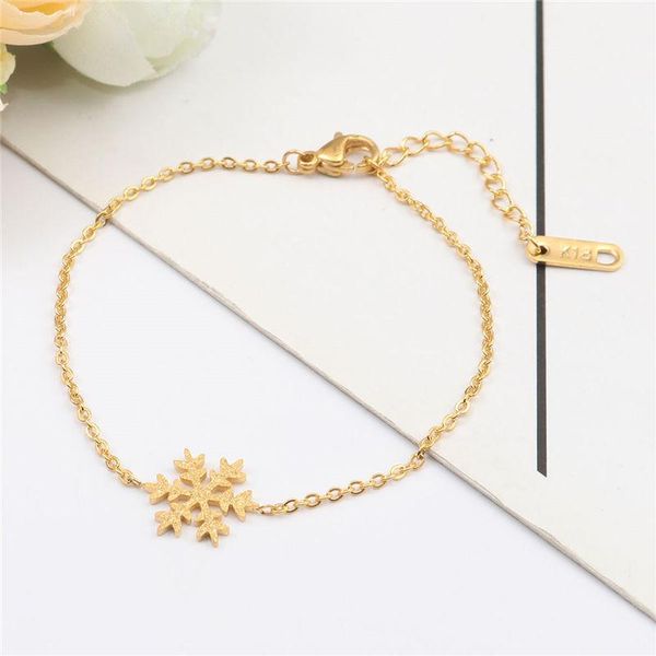 

trendy stainless steel bracelets gold christmas snowflake bracelet for women girls jewelry gift 15.5cm - 18cm long, 1 pc charm, Golden;silver