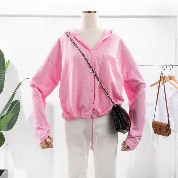 

women's t-shirt thin crop tee women long sleeve 2021 summer fashion loose see through button hooded t shirt beach tunic, White