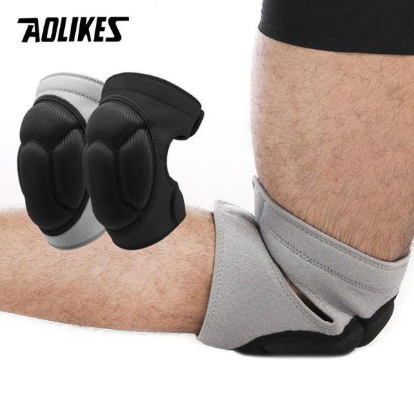 

pair thickening football volleyball sports knee pads brace support protect cycling protector kneepad rodilleras elbow &, Black;gray