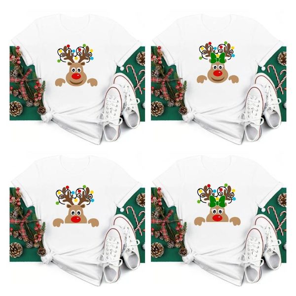 

women's t-shirt cartoon christmas reindeer print graphic t shirts women short sleeve white kawaii cute tees casual ladies clothes