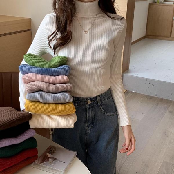 

women's sweaters slim style elegant turtleneck solid color basic women fashion simple long sleeve knitted pullover female soft warm, White;black