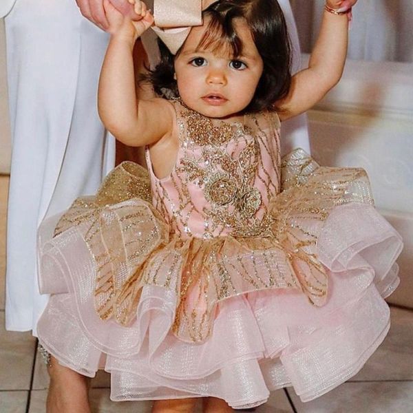 

girl's dresses luxury glitter kids party layers ball gown girl princess dress flower appliques baby 2021, Red;yellow