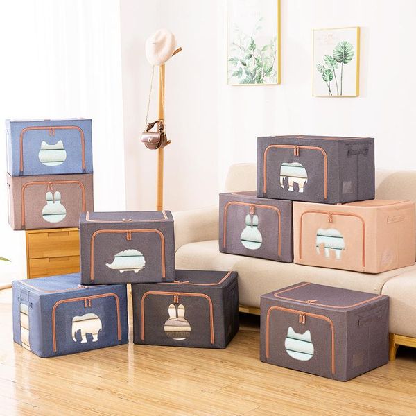 

storage bags box wardrobe finishing steel frame cotton linen toy