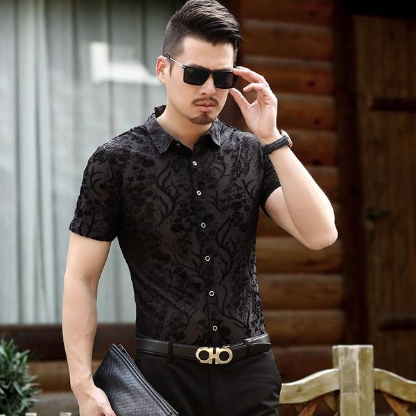 

hollow carved high-end luxury streetwear short sleeve shirt summer 2021 quality soft breathable fashion slim men -3xl men's casual shi, White;black