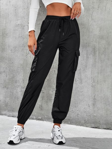 

tall flap pocket side drawstring waist joggers 51vz#, Black;white
