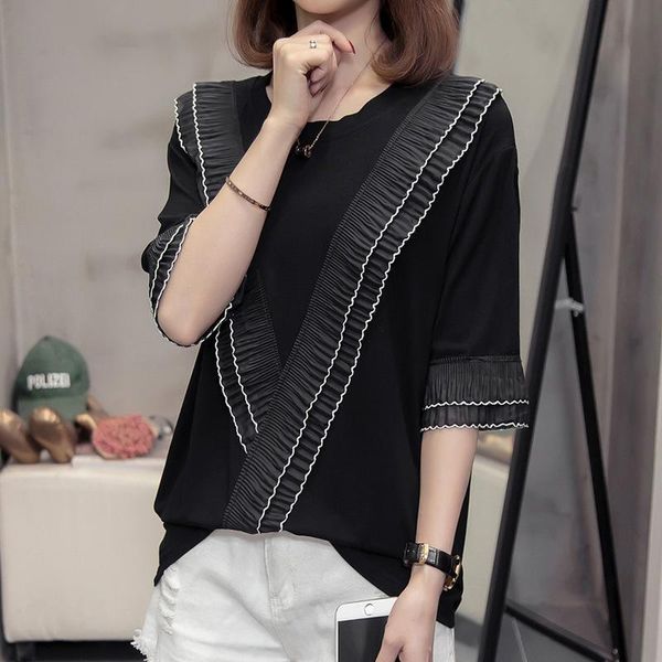 

women t shirt oversize tees 2021 summer fashion casual clothes short sleeve plus size sweet pleated cotton camiseta mujer women's t-sh, White