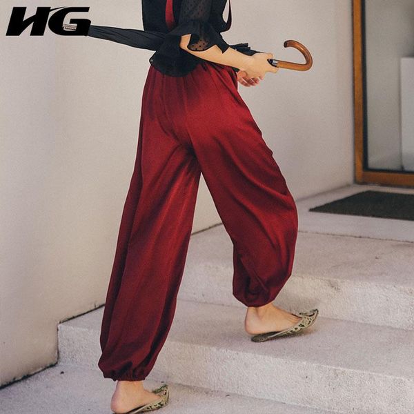 

women's pants & capris [hg] restoring ancient ways spring fashion women casual full length drawstring loose solid color wide leg wbb190, Black;white