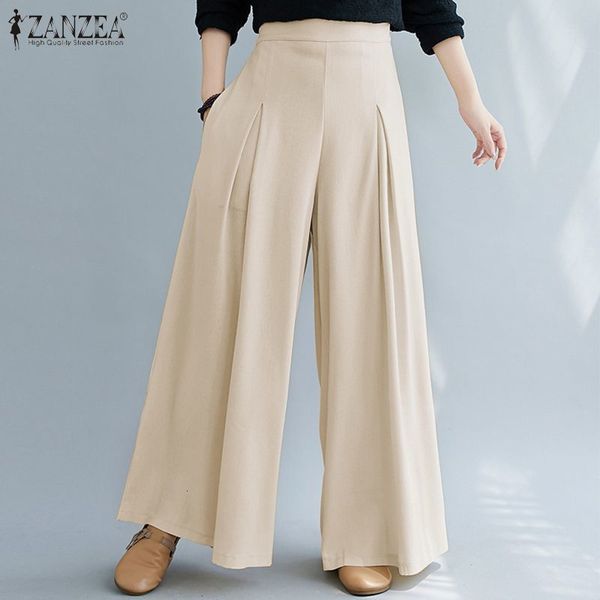 

women's pants & capris casual wide leg autumn trousers women elastic waist loose palazzo culottes elegant office ladies work panta, Black;white