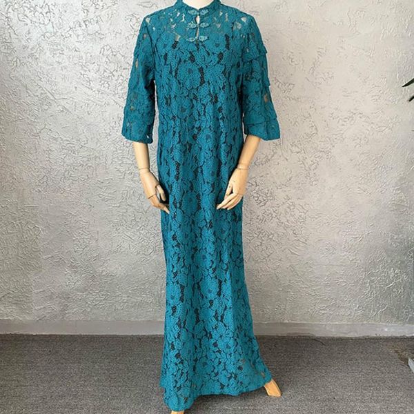 

ethnic clothing african dresses lace loose long skirt with flared sleeve and small stand up collar, fashionable women's wear sling, Red