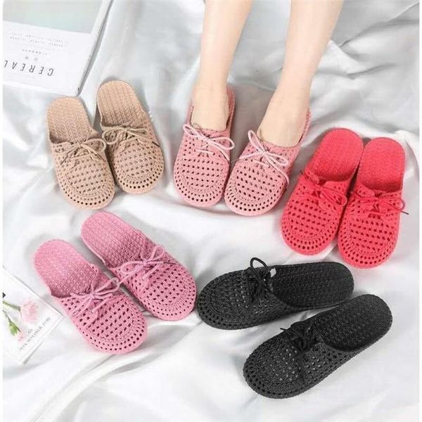 

slippers shoes woman sandals women non-slip beach female fashion summer large size flats ladies hollow bathroom shoe, Black