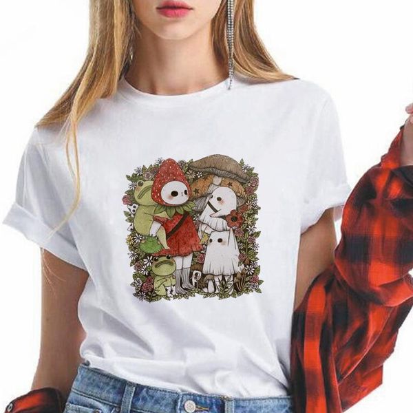 

women's t-shirt mushroom chic cartoon style tumblr women t shirt 90s harajuku casual female short sleeve summer t-shirts streetwear edg, White