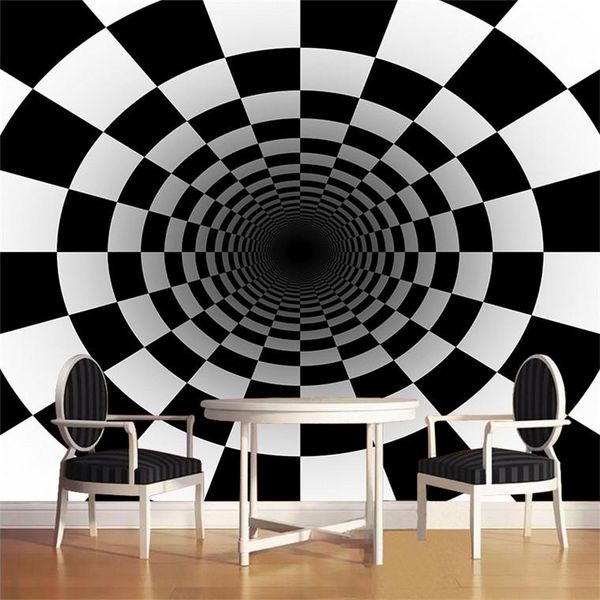 

wallpapers 3d custom po black white square wallpaper mural stereo abstract tunnel space ball background wall home decor