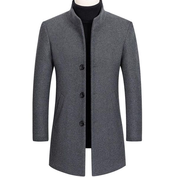 

men's trench coats autumn winter 30% wool men thick stand collar male fashion blend jackets outerwear smart casual, Tan;black