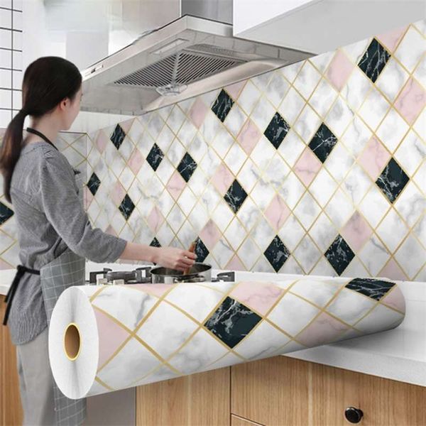 PVC revestimento de alumínio à prova d 'água moderna cozinha sala de estar mobília desktop auto adesivo papel de parede decoração home wallpapers 210929