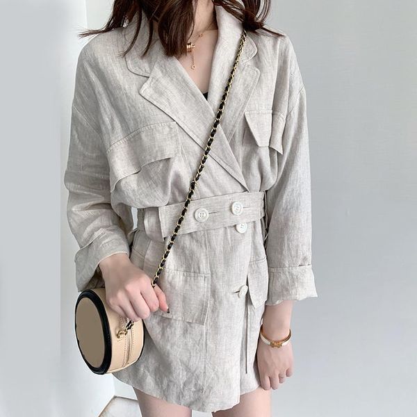 

women's jackets zcsmll loose fit linen button split joint big size jacket lapel long sleeve women coat fashion tide spring 2021 f2580, Black;brown