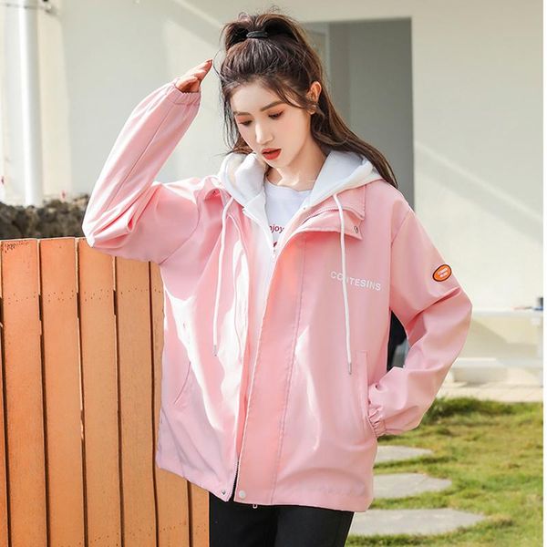 

loose casual baseball uniform short coat women early spring autumn 2021 fashion all-match hooded letter print outerwear women's jackets, Black;brown