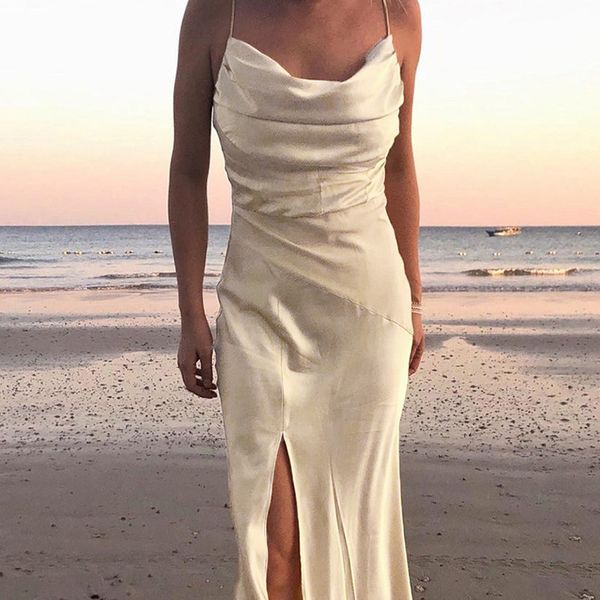 

sling dress 2021 spring and summer new slit slim one-step skirt high waist summer stitching halter mid-length skirt pullover pure color, Black;gray