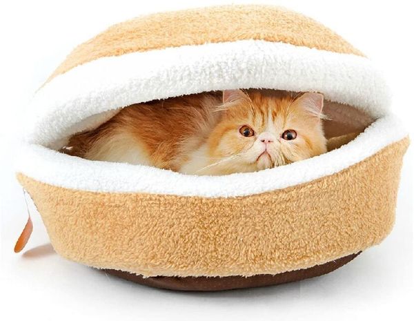 

hamburger design pet house washable bed thicker soft warm dog cotton cat sleeping bag with waterproof bottom s/m beds & furniture