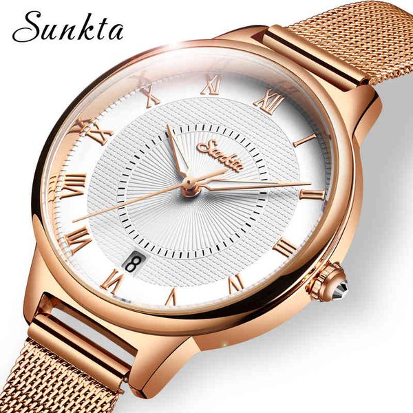 

sunkta women fashion simple watch dress quartz watches ladies stainless steel waterproof wrist watch girl clock relogio feminino 210517, Slivery;brown