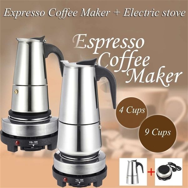 200 / 450ml Potenciômetro de aço inoxidável Mocha Espresso Latte Cafeteira Comparador de Café com Fogão Elétrico Filtro Bebida Cafetiere 210408