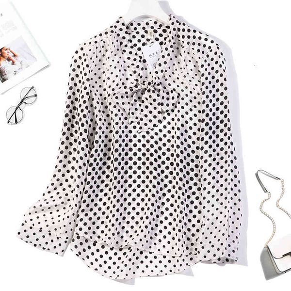 

coat women's 100% pure silk shirt pullover blouse long sleeve office work white dots size xl jn172, Tan;black