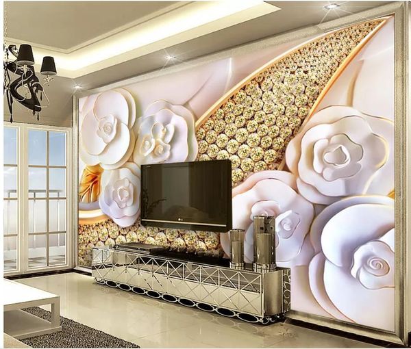 

wallpapers custom 3d mural wallpaper diamond flower jewelry background wall tv paper