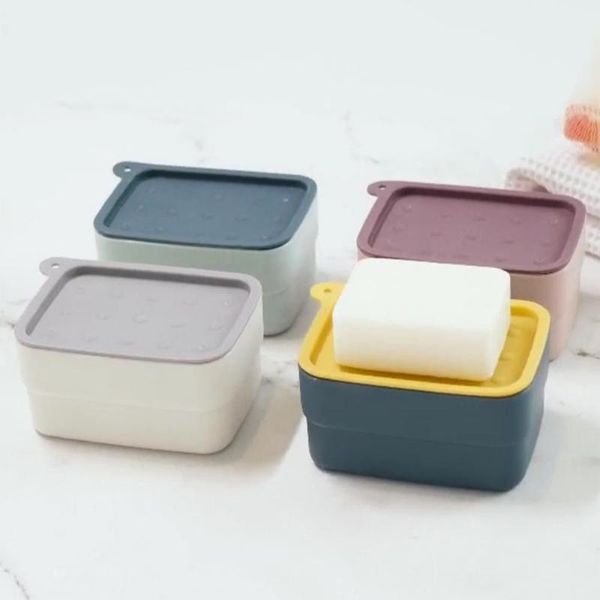 

soap dishes multifunctional travel sealed waterproof box with cover portable bright elegant pp material