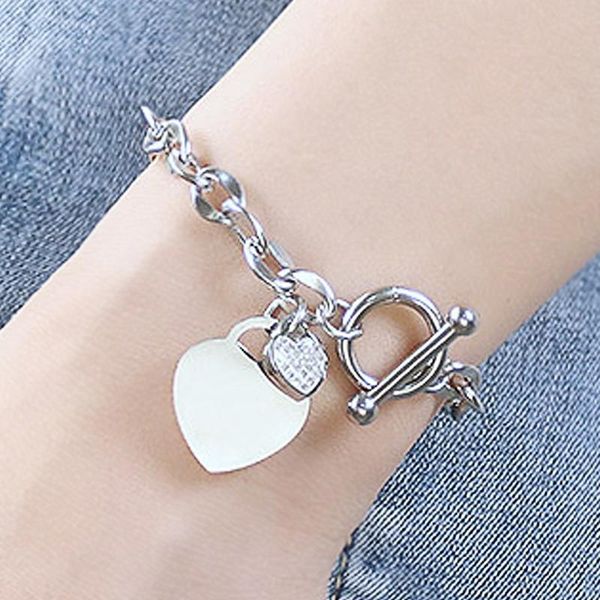 

charm bracelets heart womens stainless steel couple zircon jewelry gold chain on hand woman accessories wholesale, Golden;silver