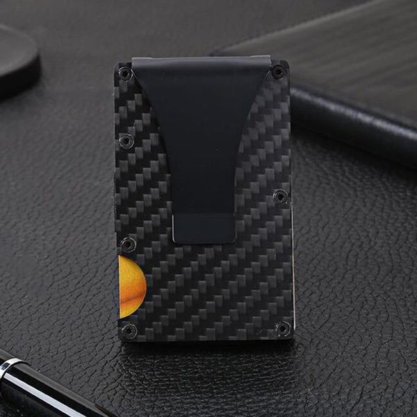 

card holders fashion carbon fiber holder men women aluminum metal purse male business wallets minimalist wallet high quality, Brown;gray