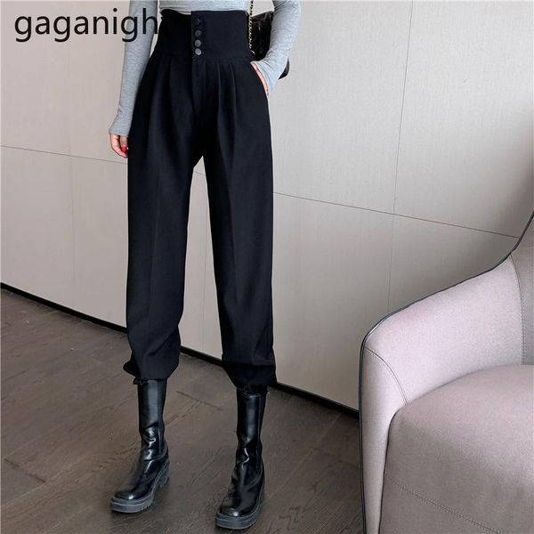 

women's pants & capris gaganight elegant women long pant summer chiffon harem office lady fashion button high waist pocket pantalon bot, Black;white